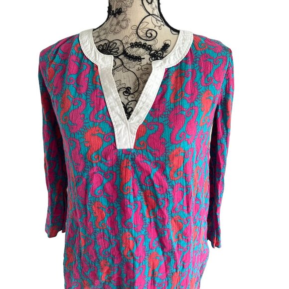 LILLY PULITZER Seahorse Print Tunic Top Sz XS - Picture 2 of 5